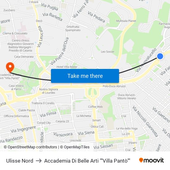 Ulisse Nord to Accademia Di Belle Arti ""Villa Pantò"" map