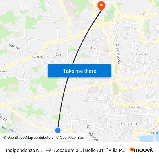 Indipendenza Nord to Accademia Di Belle Arti ""Villa Pantò"" map