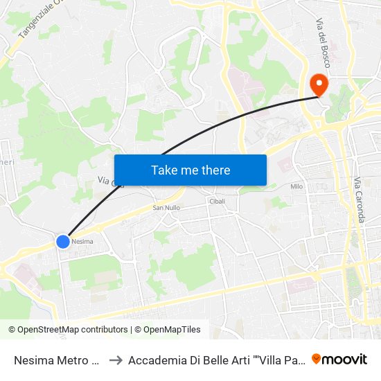Nesima Metro Sud to Accademia Di Belle Arti ""Villa Pantò"" map