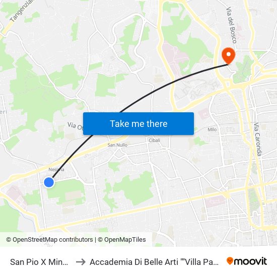 San Pio X Minore to Accademia Di Belle Arti ""Villa Pantò"" map