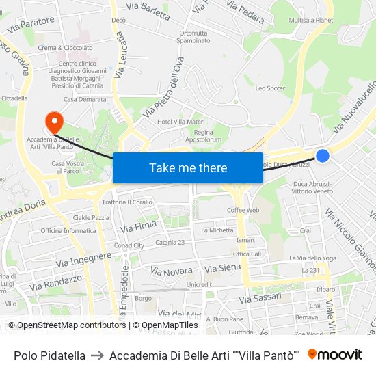 Polo Pidatella to Accademia Di Belle Arti ""Villa Pantò"" map