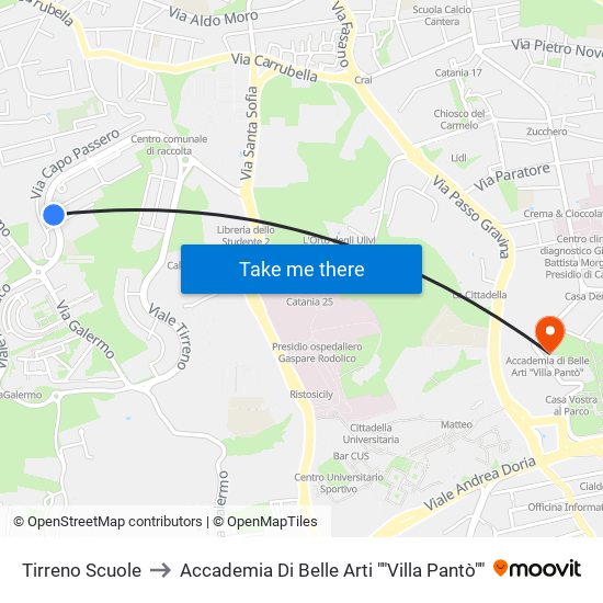 Tirreno Scuole to Accademia Di Belle Arti ""Villa Pantò"" map
