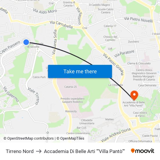 Tirreno Nord to Accademia Di Belle Arti ""Villa Pantò"" map