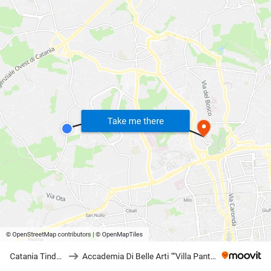 Catania Tindari to Accademia Di Belle Arti ""Villa Pantò"" map