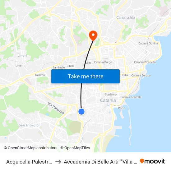 Acquicella Palestro Est to Accademia Di Belle Arti ""Villa Pantò"" map