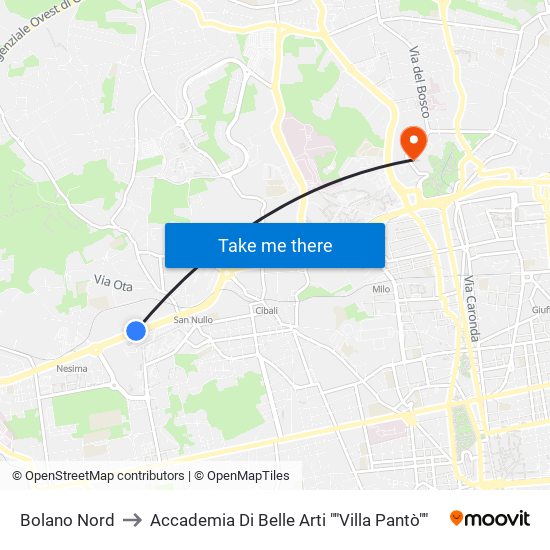 Bolano Nord to Accademia Di Belle Arti ""Villa Pantò"" map