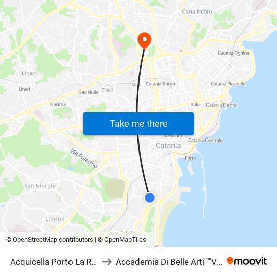Acquicella Porto La Rena Nord to Accademia Di Belle Arti ""Villa Pantò"" map