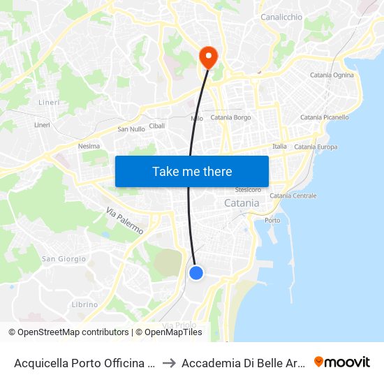 Acquicella Porto Officina Ferroviaria Nord to Accademia Di Belle Arti ""Villa Pantò"" map