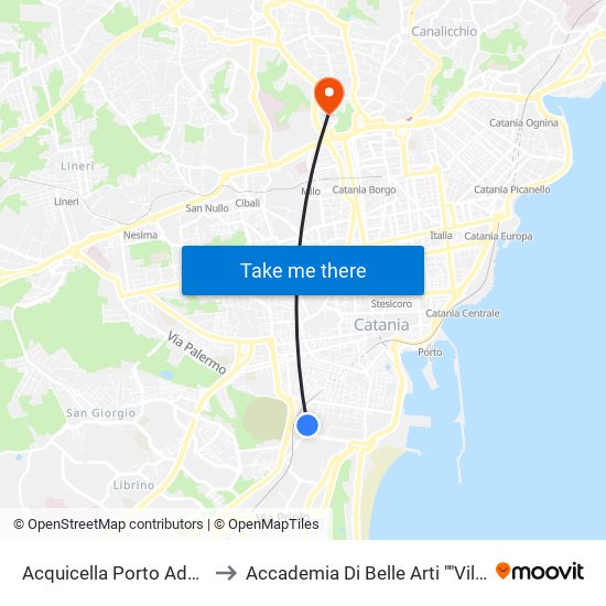 Acquicella Porto Adamo Est to Accademia Di Belle Arti ""Villa Pantò"" map