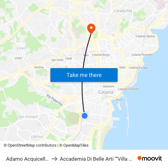 Adamo Acquicella FS to Accademia Di Belle Arti ""Villa Pantò"" map