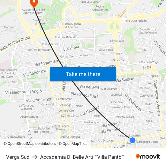 Verga Sud to Accademia Di Belle Arti ""Villa Pantò"" map