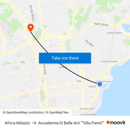 Africa Milazzo to Accademia Di Belle Arti ""Villa Pantò"" map