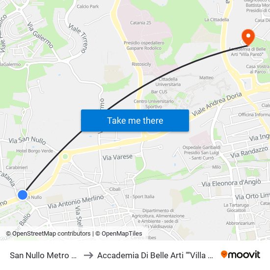 San Nullo Metro Nord to Accademia Di Belle Arti ""Villa Pantò"" map