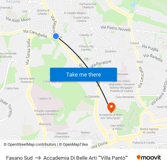 Fasano Sud to Accademia Di Belle Arti ""Villa Pantò"" map