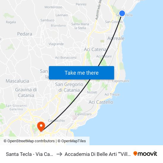 Santa Tecla - Via Caramma to Accademia Di Belle Arti ""Villa Pantò"" map
