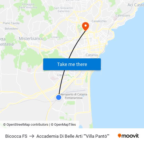 Bicocca FS to Accademia Di Belle Arti ""Villa Pantò"" map