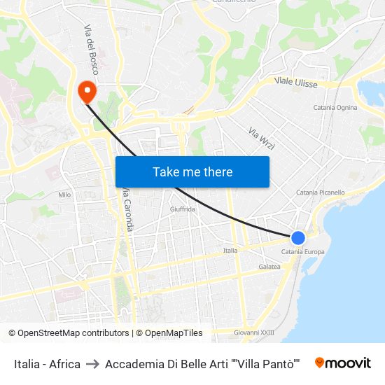 Italia - Africa to Accademia Di Belle Arti ""Villa Pantò"" map