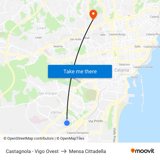 Castagnola - Vigo  Ovest to Mensa Cittadella map