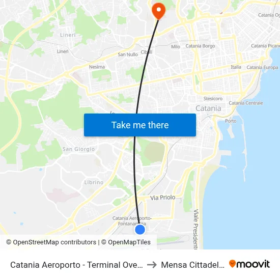 Catania Aeroporto - Terminal Ovest to Cittadella Cafeteria map