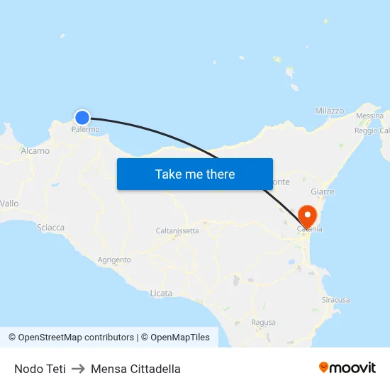 Teti Junction to Cittadella Cafeteria map