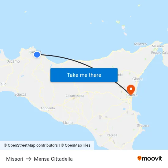 Missori to Cittadella Cafeteria map