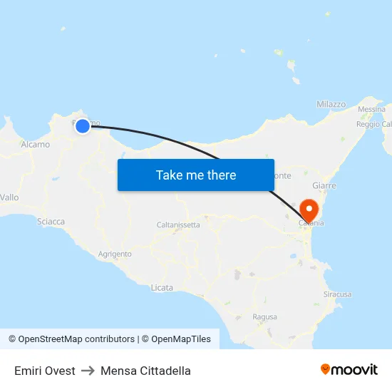 Emiri West to Cittadella Cafeteria map