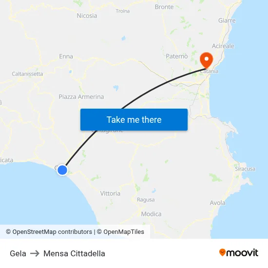 Gela to Cittadella Cafeteria map