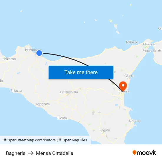 Bagheria to Cittadella Cafeteria map