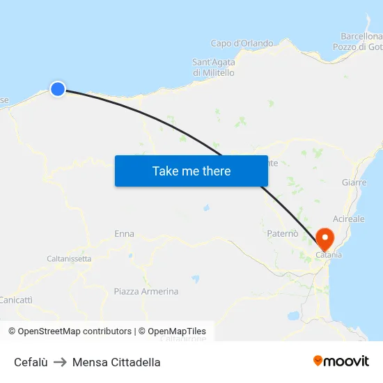 Cefalù to Cittadella Cafeteria map