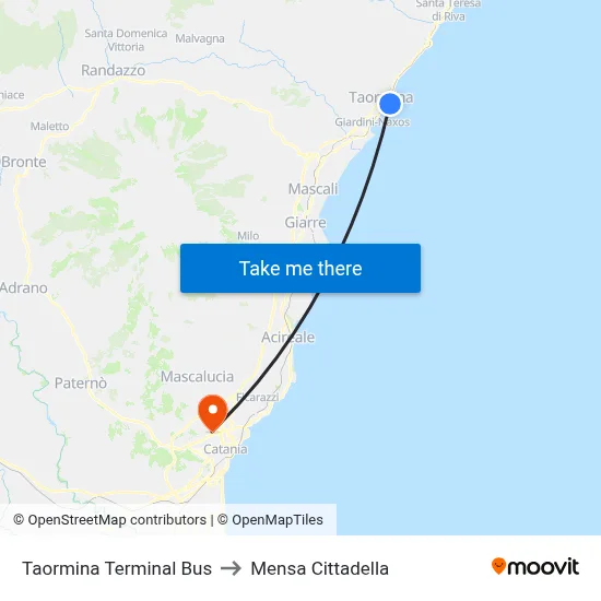 Taormina Bus Terminal to Cittadella Cafeteria map