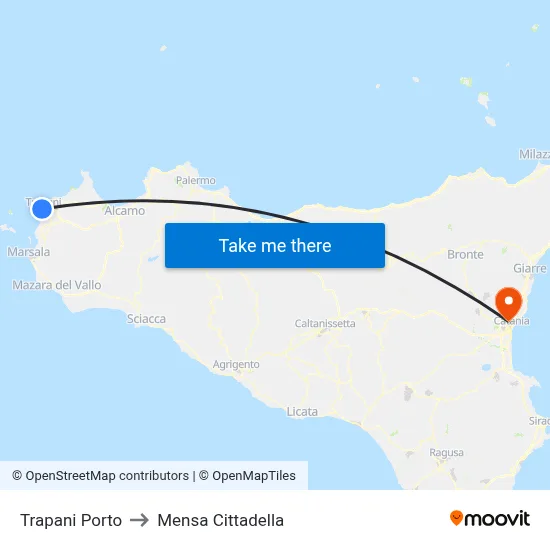 Trapani Port to Cittadella Cafeteria map