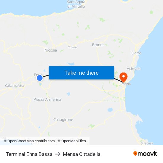 Terminal Enna Bassa to Mensa Cittadella map