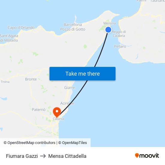 Fiumara Gazzi to Mensa Cittadella map
