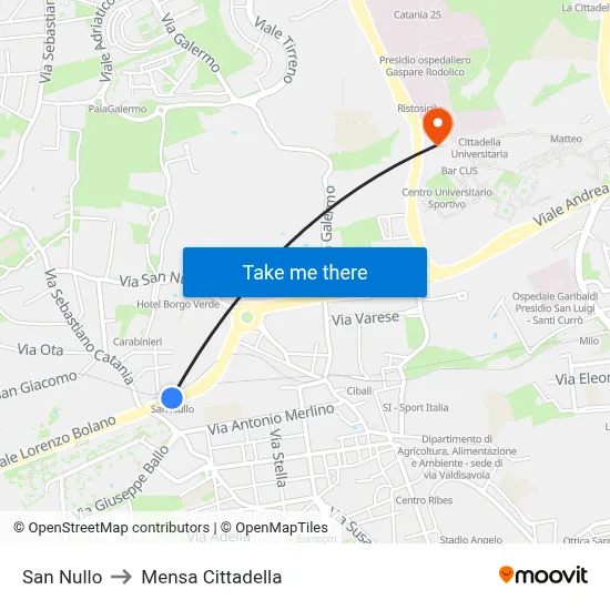 San Nullo to Cittadella Cafeteria map