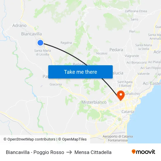 Biancavilla - Red Hill to Cittadella Cafeteria map