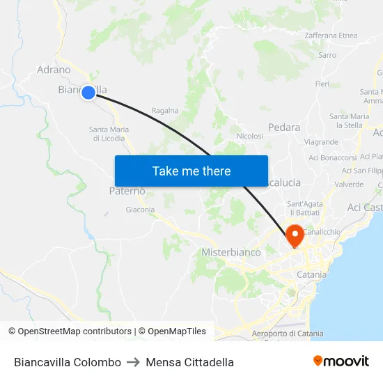Biancavilla Colombo to Cittadella Cafeteria map
