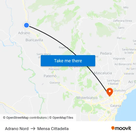 Adrano North to Cittadella Cafeteria map