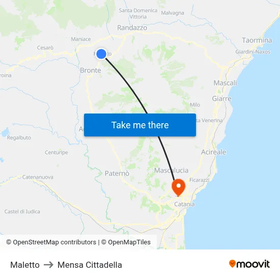 Maletto to Cittadella Cafeteria map