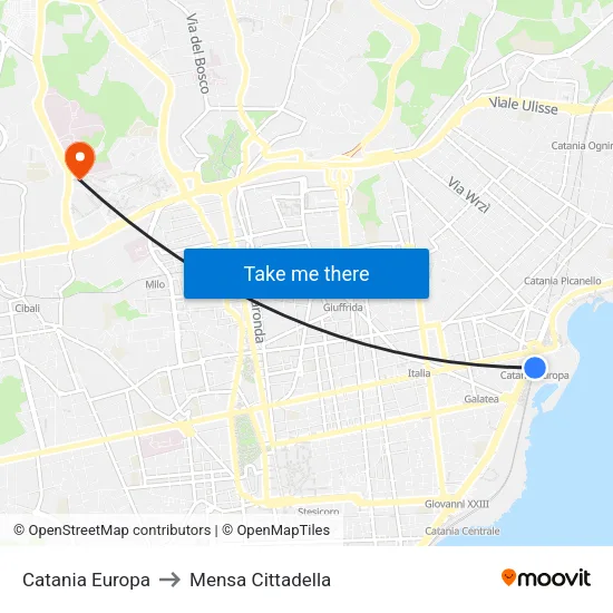 Catania Europa to Mensa Cittadella map