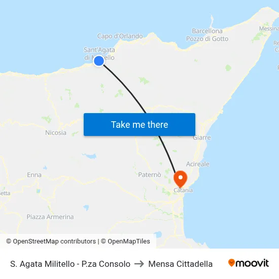 S. Agata Militello - Consolo Square to Cittadella Cafeteria map