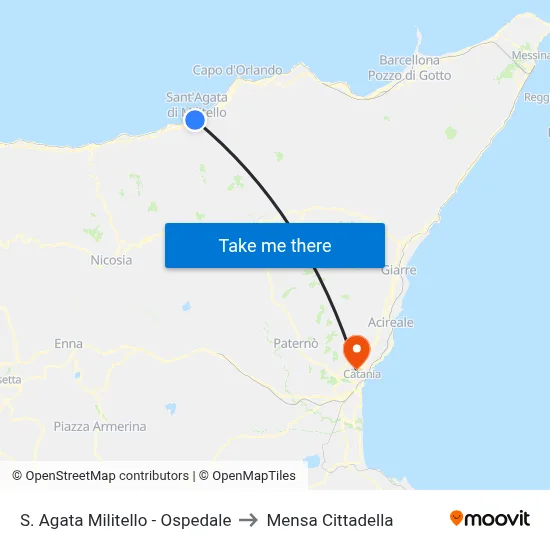 Sant'Agata Militello - Hospital to Cittadella Cafeteria map