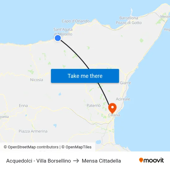 Acquedolci - Villa Borsellino to Cittadella Cafeteria map