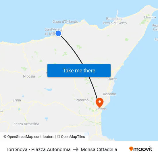 Torrenova - Autonomy Square to Cittadella Cafeteria map