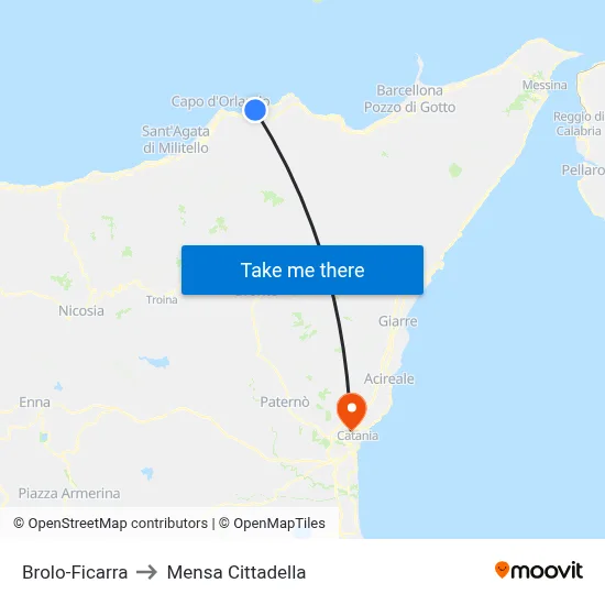 Brolo-Ficarra to Cittadella Cafeteria map