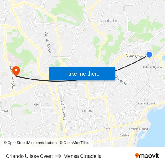 Orlando Ulisse West to Cittadella Cafeteria map