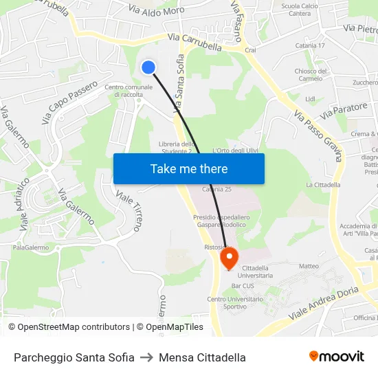 Santa Sofia Parking to Cittadella Cafeteria map