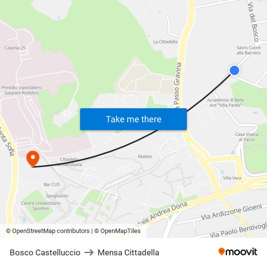 Bosco Castelluccio to Mensa Cittadella map