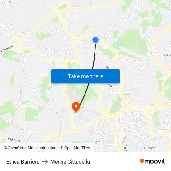 Etnea Barriera to Mensa Cittadella map