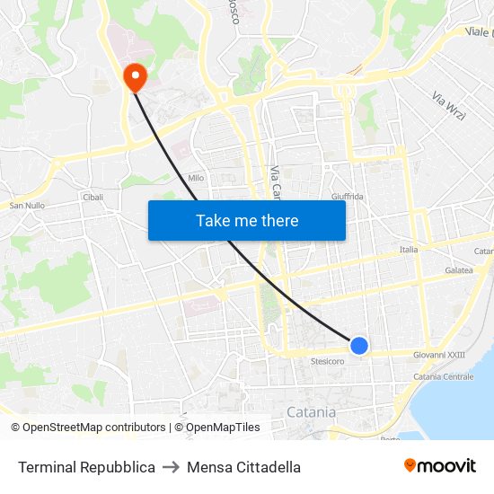 Terminal Repubblica to Mensa Cittadella map