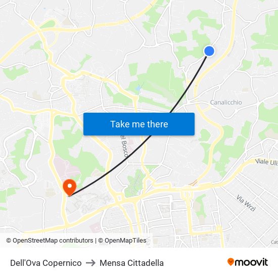 Dell'Ova Copernico to Mensa Cittadella map